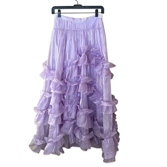FREE PEOPLE Chevelle Violet Ruffle Maxi Skirt Purple Shimmer NWT SZ XS $198 - Picture 1 of 13